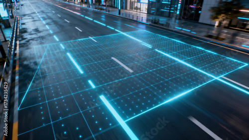 Road covered with technological light