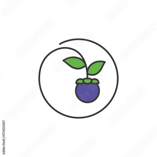 Clean mangosteen icon with bold contrast and organic curves, great for superfood labels, nature-inspired logos, or tropical product lines