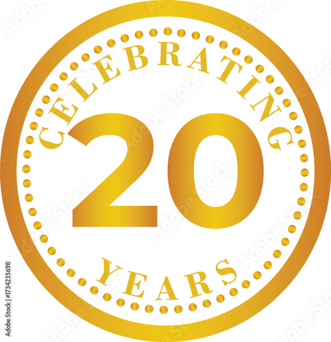 hand made Golden emblem celebrating 20 years anniversary design element for invitations and promotions isolated on white background