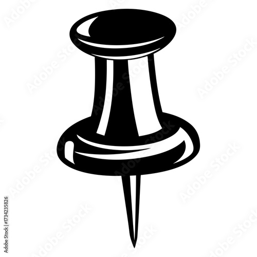 Four black push pins arranged in a row different angles drawing style office supplies