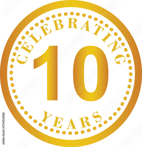 hand made Golden tenth anniversary emblem a celebratory design element for milestone events isolated on white background