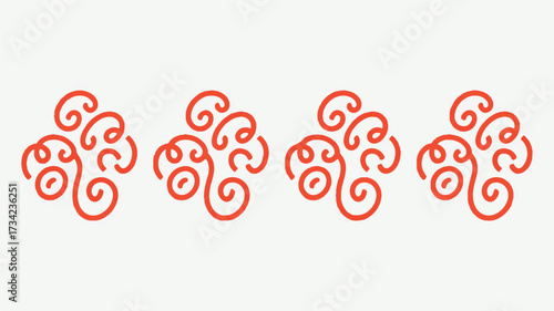 A seamless pattern design of red curved lines forming decorative cloud-like shapes on a white background.  