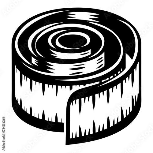 Stylized Black and White Illustration of a Tailor's Measuring Tape Roll