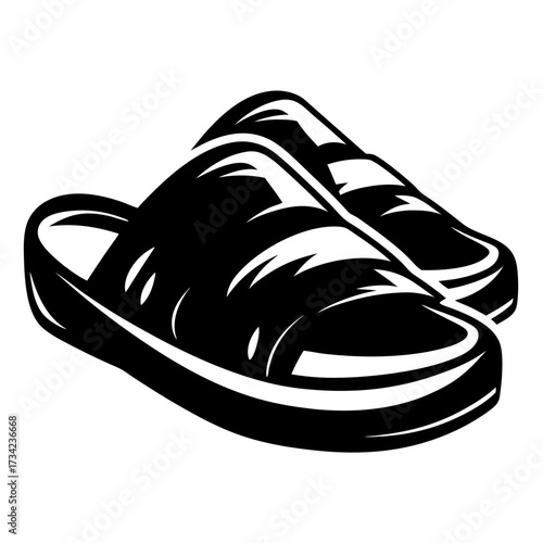 Pair of black slip-on slides and a single clog-style slipper for casual comfort and warmth