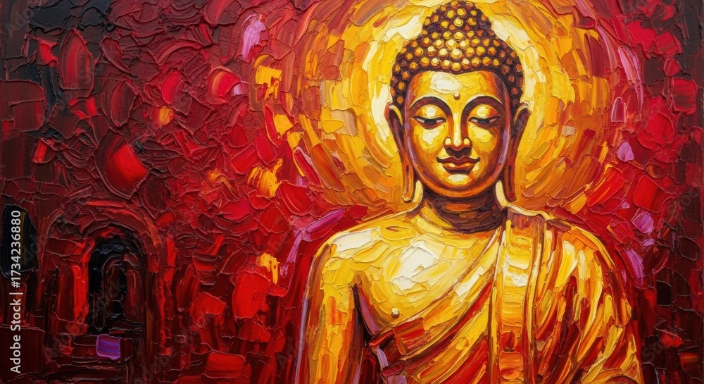 Fototapeta premium Radiant Golden Buddha Impasto Painting