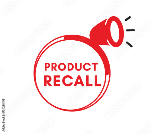 Product recall label round bubble art with megaphone. Design for free element ad banner. Vector eps.