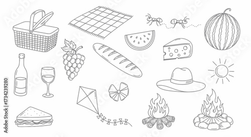 Wallpaper Mural Hand Drawn Picnic Food and Summer Doodle Vector Illustration Set Torontodigital.ca