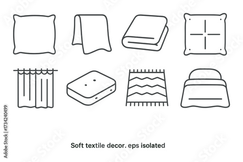 Outlined home textiles collection: pillows, blankets, curtains, rugs