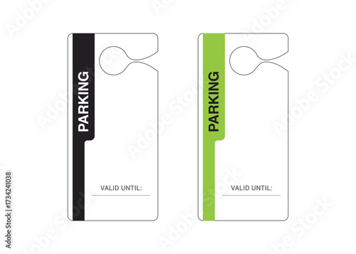 Parking Permit Car Mirror Hanger Template, customizable vehicle pass for reserved parking, events, offices, hotels, apartments, and businesses. Printable, editable, professional design.