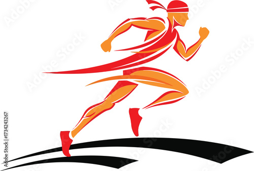 Dynamic illustration of a runner in motion with abstract streaks isolated on white background