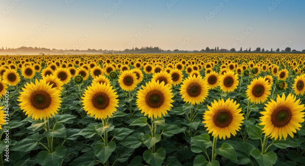Fototapeta premium Vast Sunflower Field at Golden Hour