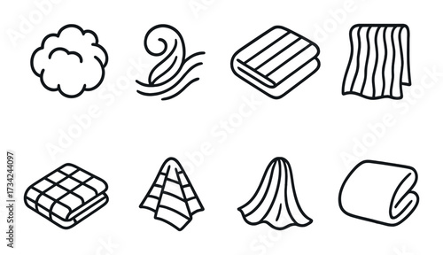 Various towel and fabric icon set on dark background