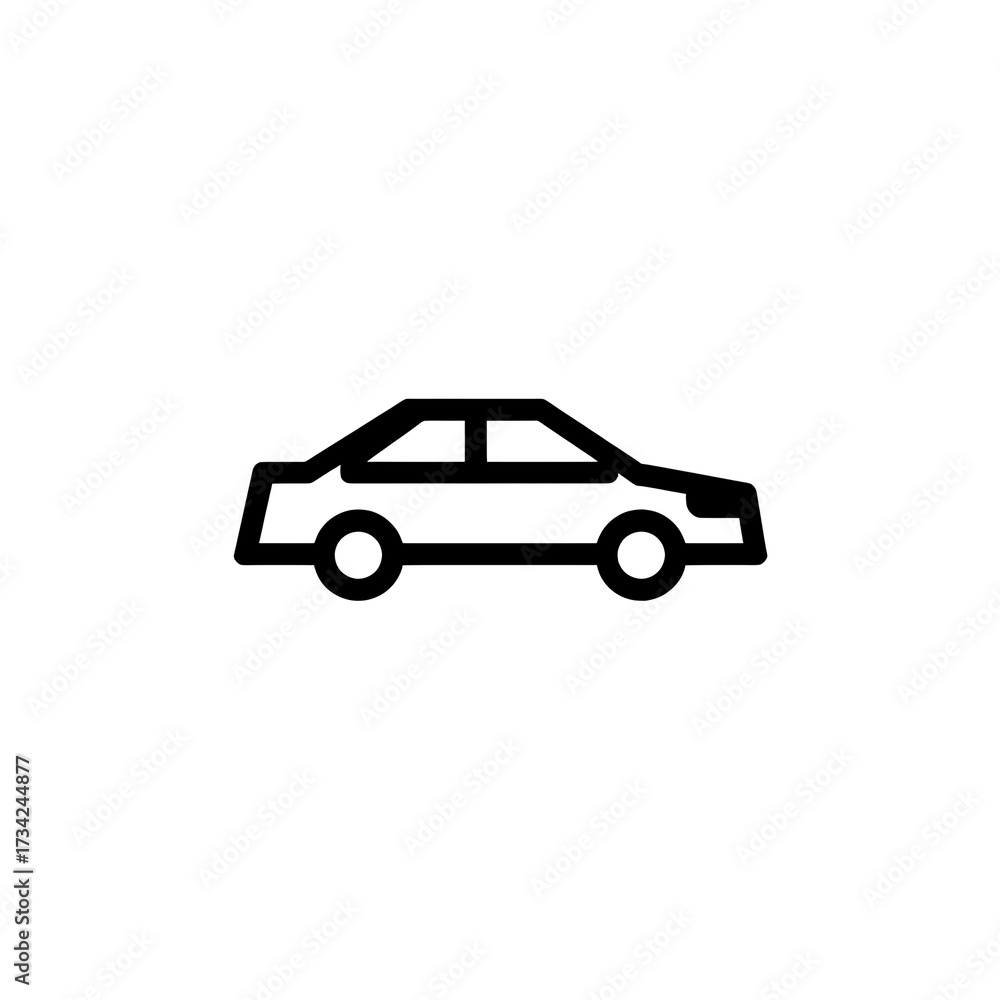 Fototapeta premium Simple black outline drawing of a sedan car on a white background