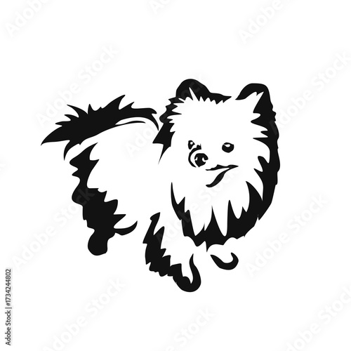 Vector drawing of a dog. Black and white gestalt design of a funny pet. Little doggy. Cute animal illustration. Postcard for International Dog Day	
