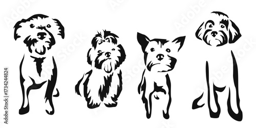 Vector drawing of a dog. Black and white gestalt design of a funny pet. Little doggy. Cute animal illustration. Postcard for International Dog Day	
