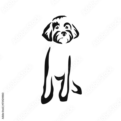 Vector drawing of a dog. Black and white gestalt design of a funny pet. Little doggy. Cute animal illustration. Postcard for International Dog Day	
