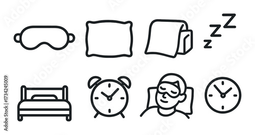 Sleep and relaxation icon set on dark background
