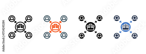 Outsourcing multiple icon style vector illustration