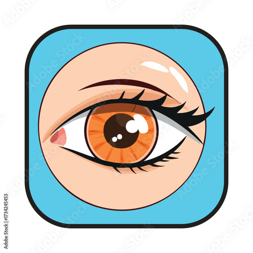 Detailed eye illustration showcasing the iris pupil and eyelashes vector design on a light blue