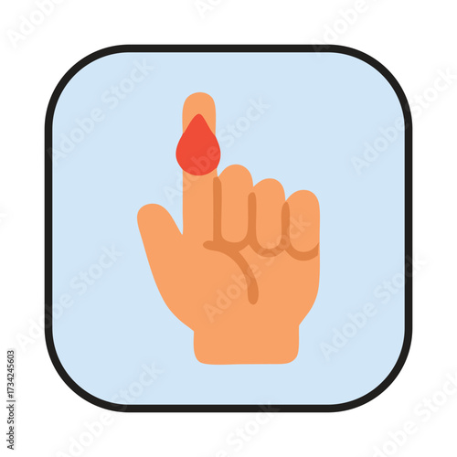 Diabetes awareness icon featuring a finger blood drop for medical and health themes
