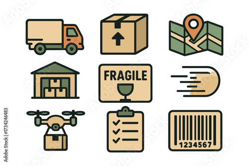 Logistics and delivery icons set: trendy flat design for modern shipping solutions