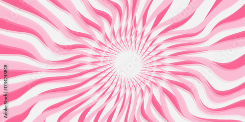 Spinning radial lines background. Pink curved sunburst wallpaper. Abstract warped sun rays and beams comic texture. eps 10
