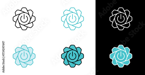 Gear Power Button symbol icon for system configuration and technology settings in line and fill style