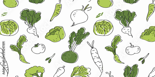 Veggie mix pattern of carrots, lettuces, radishes, & cauliflower