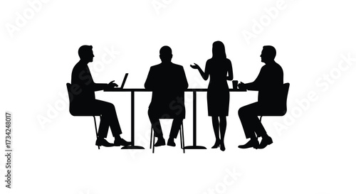 Four individuals seated at a table in a distinct silhouette