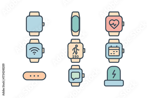 Colorful smartwatch icons featuring fitness and communication apps
