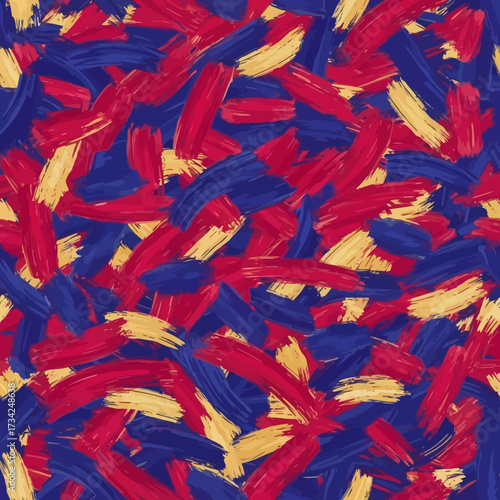 Vibrant abstract background with dynamic red blue and yellow paint strokes. EPS Editable
