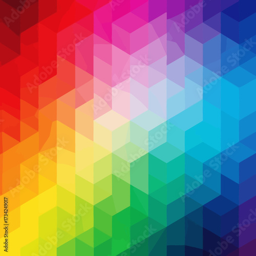 Vibrant rainbow spectrum geometric cube pattern background. EPS Editable