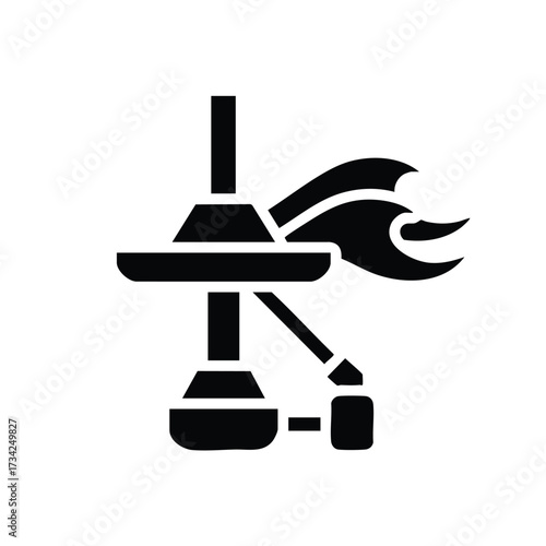 Minimalist black and white representing a camping stove with a flame and cooking pot on top
