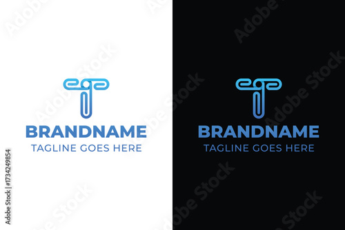 Letter T Paper Clip Logo, symbolizing connection, organization, and simplicity