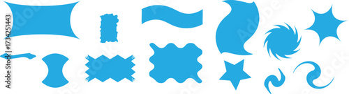 Collection of blue abstract shapes and graphic elements