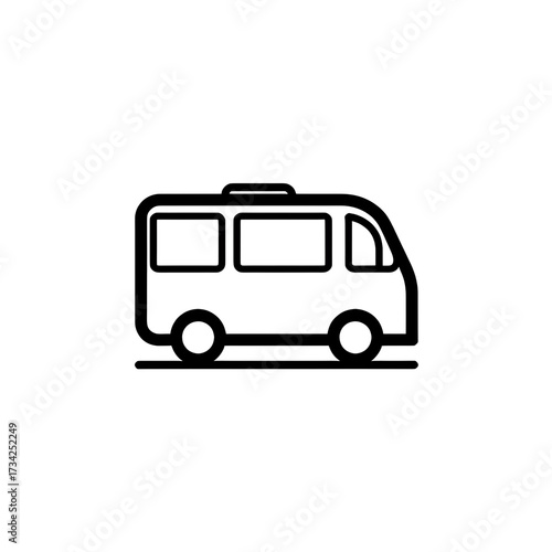 Simple line art icon of a camper van or minibus