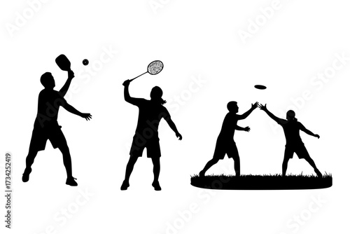 Vector Silhouettes of People Playing Outdoor Sports like Pickleball and Badminton