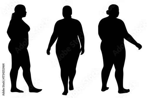 Confident Plus-Size Woman Full-Body Vector Silhouette