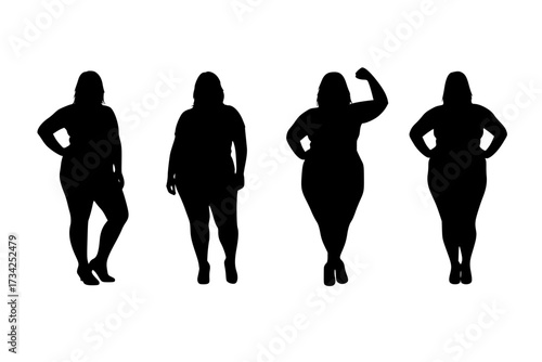 Confident Plus-Size Woman Full-Body Vector Silhouette