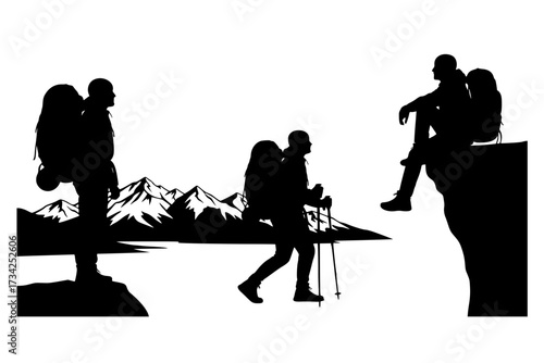Vector Silhouette Collection of a Solo Traveller and Hiker with Backpack