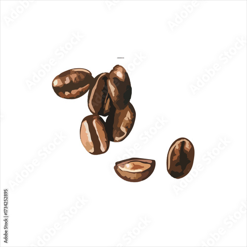 Rich brown roasted coffee beans, isolated and ready for brewing