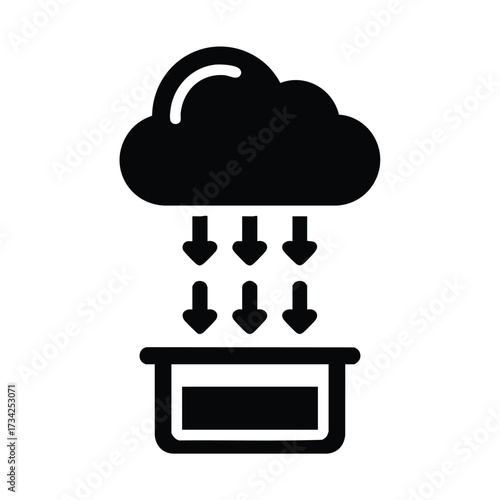 Cloud with Rainfall Over a Container Representing Cloud Computing and Data Storage Concepts