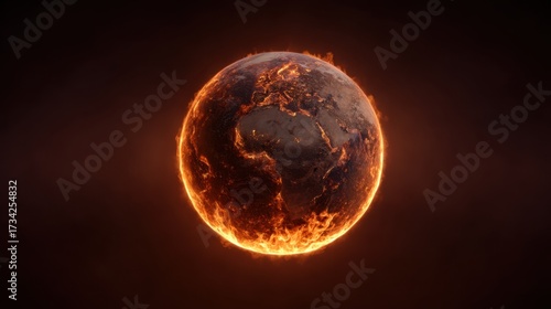 Fiery Earth Surrounded by Dark Space, Illustrating Climate Change Impact and Global Warming Consequences