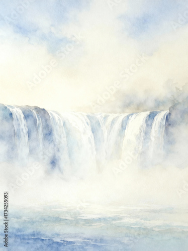 Misty Niagara Falls Watercolor Art - Serene Nature Painting
