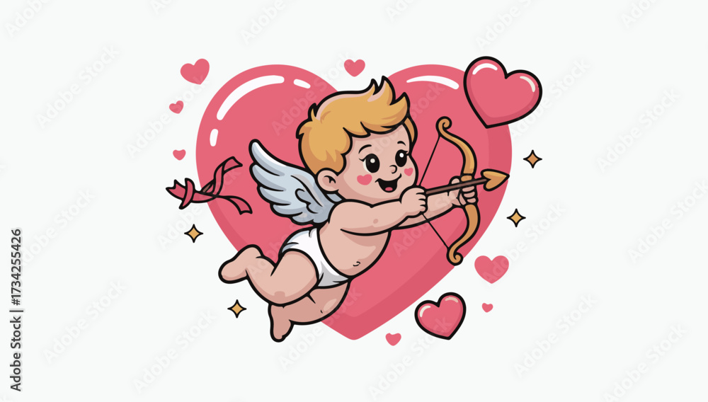 Obraz premium Funny Cute Cupid Valentine’s Graphic Tee for Couples, Happy Valentine’s Cupid Baby Angel Vector T-Shirt