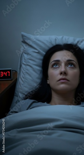 Woman Lying in Bed, Nighttime Anxiety.