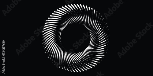 Vector dotted speed lines in vortex form. Geometric art. Segmented circle. Arc lines. Trendy design element for frame, round logo, sign, symbol, web, prints, posters, template, 
