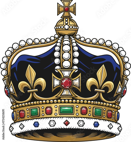 Elegant royal crown illustration with jewels for regal designs