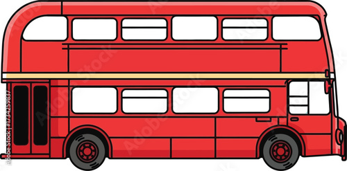 Iconic vibrant red London double decker bus illustration