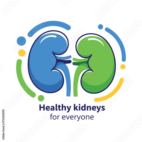 Blue and green kidneys with colorful abstract elements